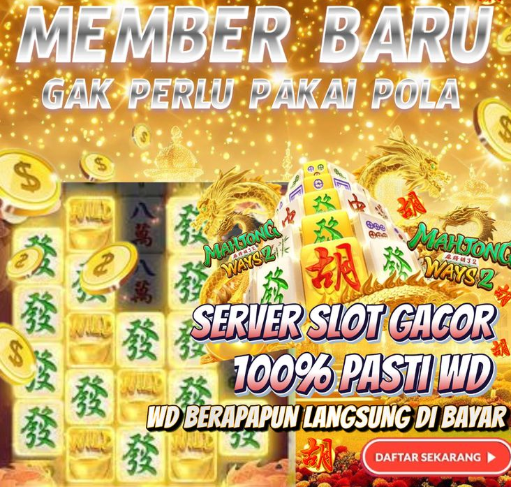 game digital Mahjong Ways dengan warna emas, simbol naga, dan elemen koin sebagai dekorasi promo untuk member baru.